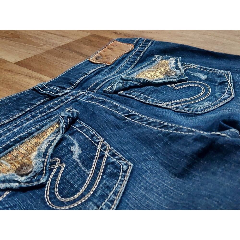 Women's SILVER Distressed - Size 28 / 29x32 - Suki Surplus - Indigo Denim - NWOT - Picture 6 of 12